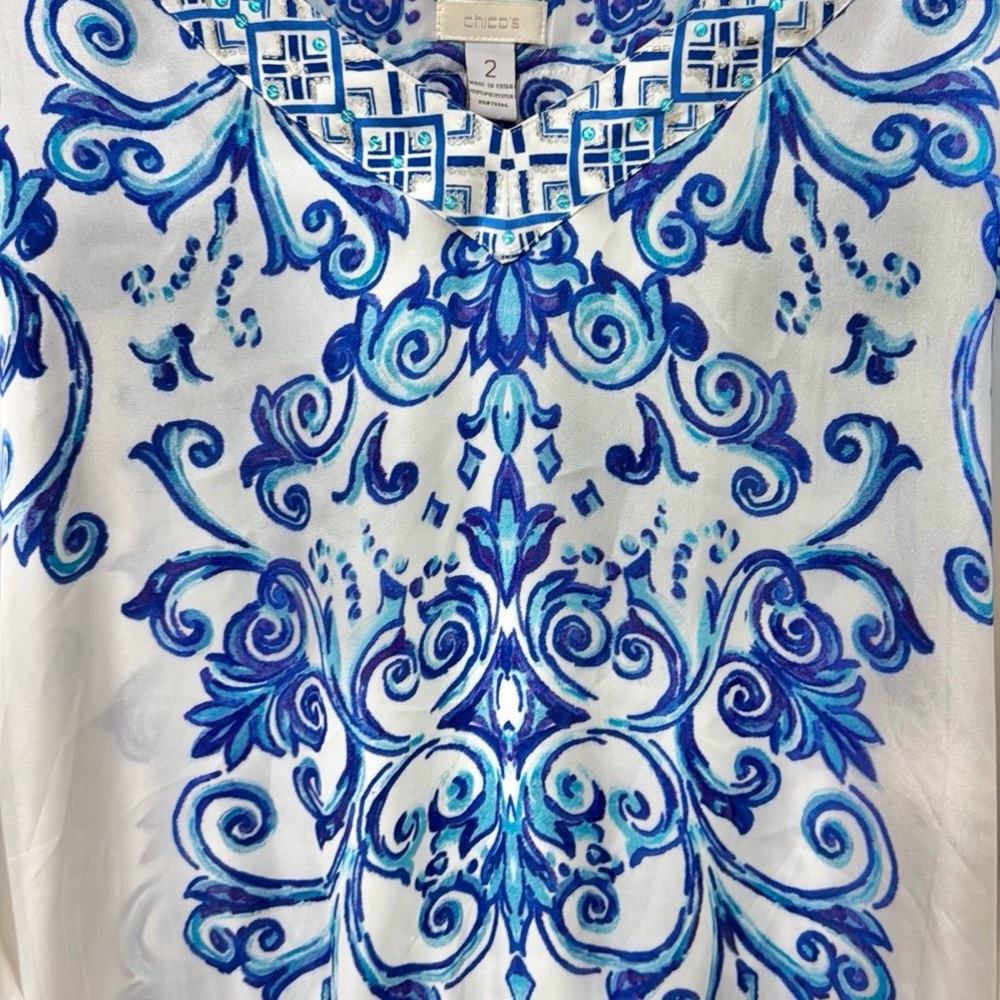 Blue and White Women's Top